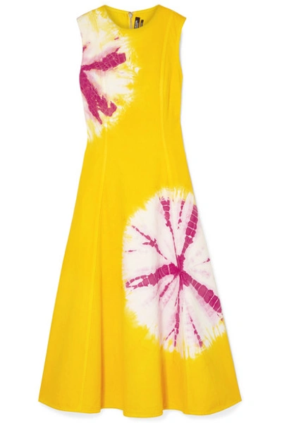 Shop Calvin Klein 205w39nyc Tie-dyed Denim Midi Dress In Yellow