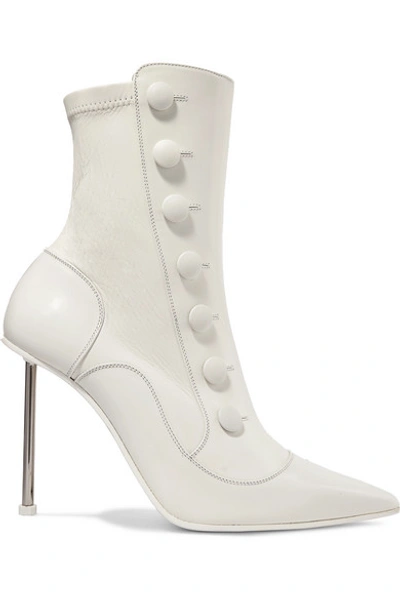 Shop Alexander Mcqueen Embellished Leather Ankle Boots In Ivory