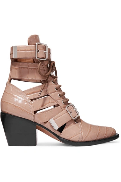 Shop Chloé Rylee Cutout Croc-effect Leather Ankle Boots