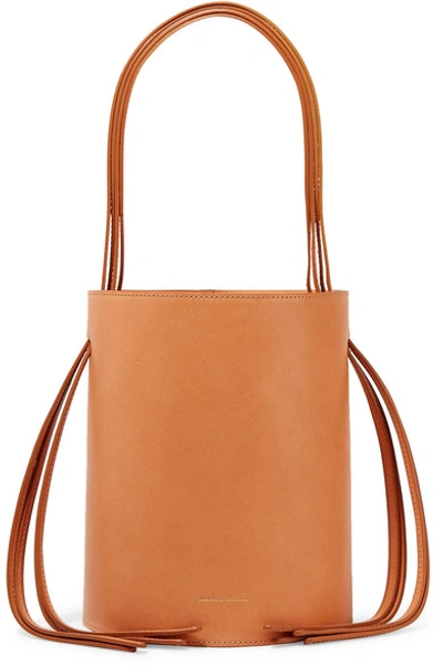 Shop Mansur Gavriel Fringe Leather Bucket Bag In Tan