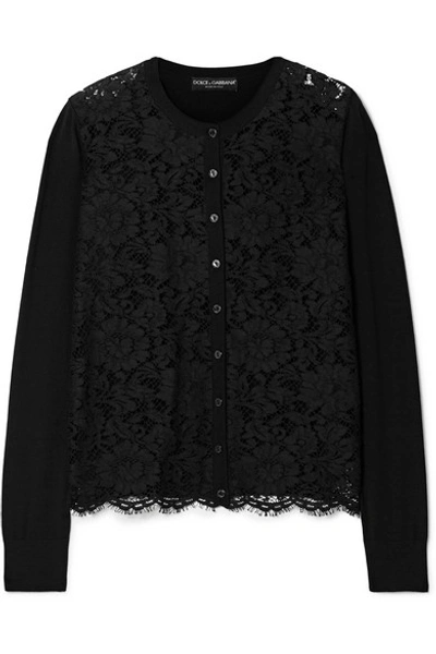 Shop Dolce & Gabbana Corded Lace And Wool-blend Top In Black
