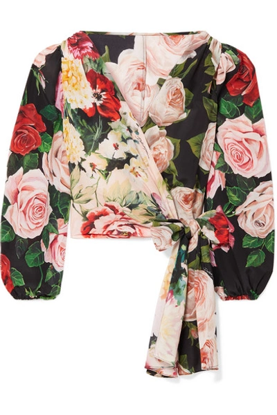 Shop Dolce & Gabbana Floral-print Silk Crepe De Chine Wrap Top