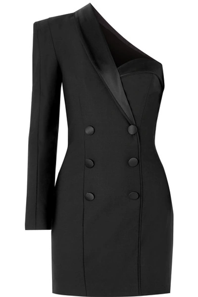 Shop Dundas Cold-shoulder Satin-trimmed Cady Mini Dress In Black