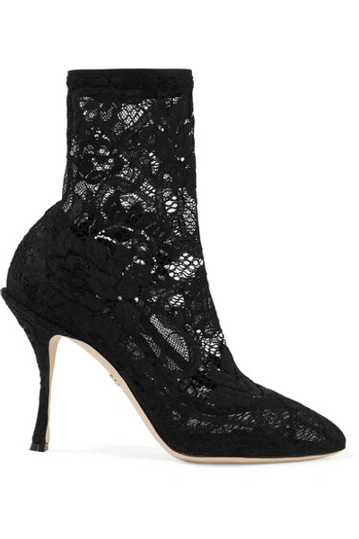 Shop Dolce & Gabbana Stretch-lace And Tulle Sock Boots In Black