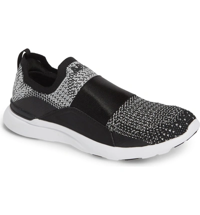 Shop Apl Athletic Propulsion Labs Techloom Bliss Knit Running Shoe In Black/ Metallic Silver/ White