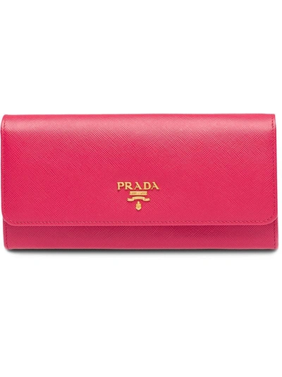 Shop Prada Leather Wallet In Pink