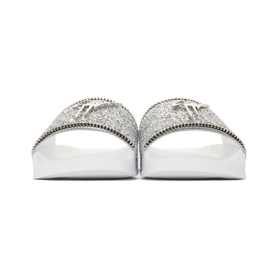 Shop Giuseppe Zanotti Silver Glitter Blytter Slides