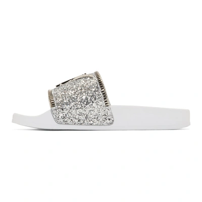 Shop Giuseppe Zanotti Silver Glitter Blytter Slides