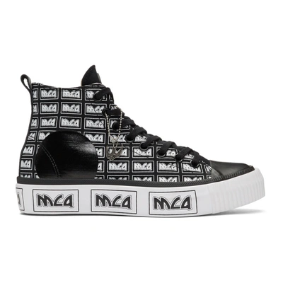 Shop Mcq By Alexander Mcqueen Mcq Alexander Mcqueen Black Metal Logo Platform High-top Sneakers In 1070 Blk/wt