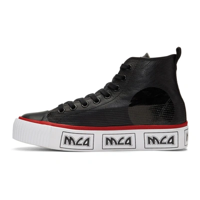 Shop Mcq By Alexander Mcqueen Mcq Alexander Mcqueen Black And White Metal Logo Platform High-top Sneakers In 1000 Black