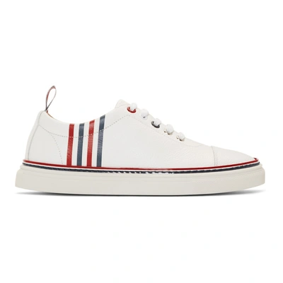 Shop Thom Browne White 4-bar Toe Cap Sneakers In 960 Whitred