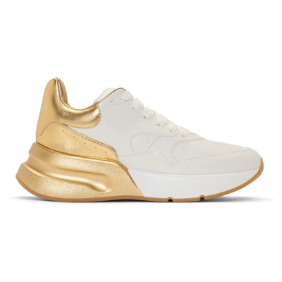 Shop Alexander Mcqueen White And Gold Oversized Runner Sneakers In 9075 Wt/gol