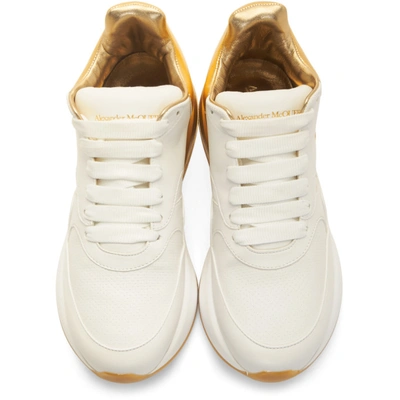 Shop Alexander Mcqueen White And Gold Oversized Runner Sneakers In 9075 Wt/gol