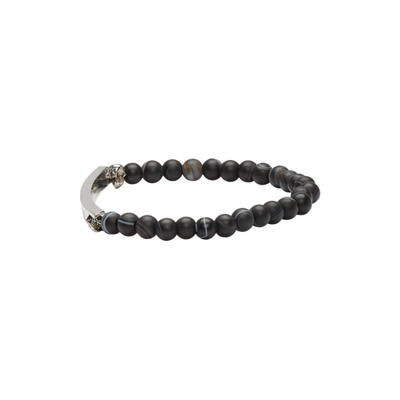 Shop Alexander Mcqueen Black And Grey Bead Skull Bracelet In 1064 Black