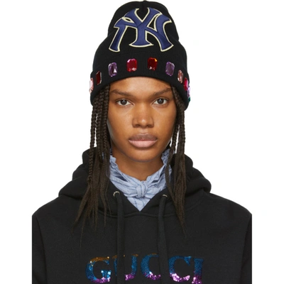 Shop Gucci Black Ny Yankees Edition Wool Beanie In 1000 Black