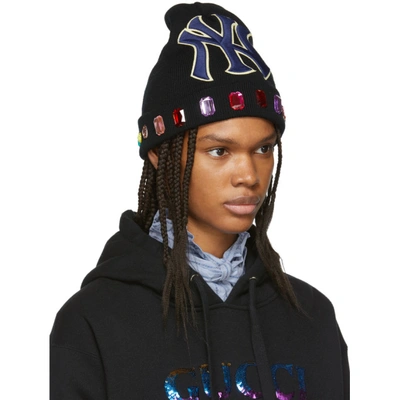 Shop Gucci Black Ny Yankees Edition Wool Beanie In 1000 Black