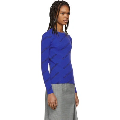 Shop Balenciaga Blue All Over Logo Sweater In 4360 Royal