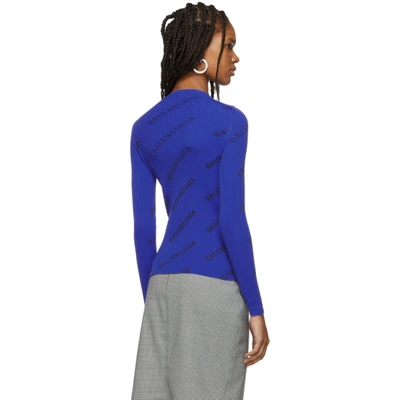 Shop Balenciaga Blue All Over Logo Sweater In 4360 Royal