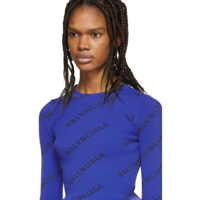 Shop Balenciaga Blue All Over Logo Sweater In 4360 Royal