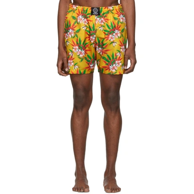 Shop Sss World Corp Yellow Weed Hibiscus Swim Shorts In Sc22 Yellow