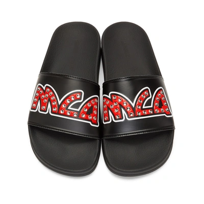 Shop Mcq By Alexander Mcqueen Mcq Alexander Mcqueen Black And Red Metal Logo Slides