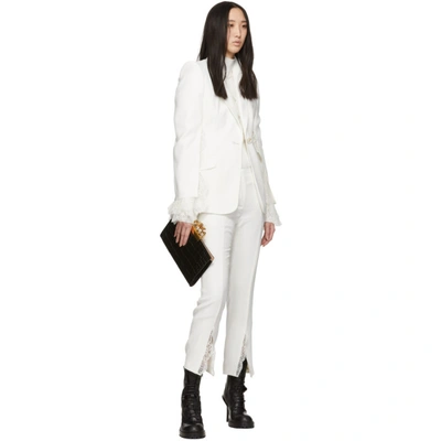 Shop Alexander Mcqueen White Leaf Crepe Slash Hem Trousers In 9007 Ivory