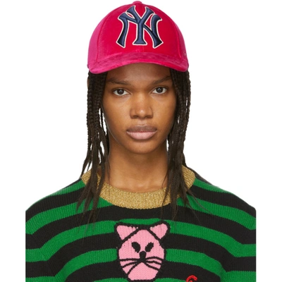 Gucci Baseball Hat With Ny Yankees™ Patch In Fuchsia