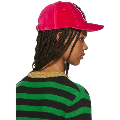 Shop Gucci Pink Ny Yankees Edition Velvet Cap In 5600 Fuxia