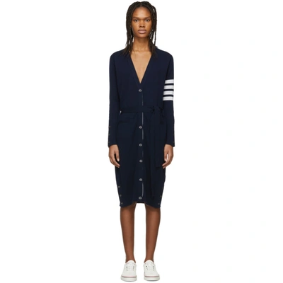 Shop Thom Browne Navy Cashmere Long Cardigan In 415 Navy