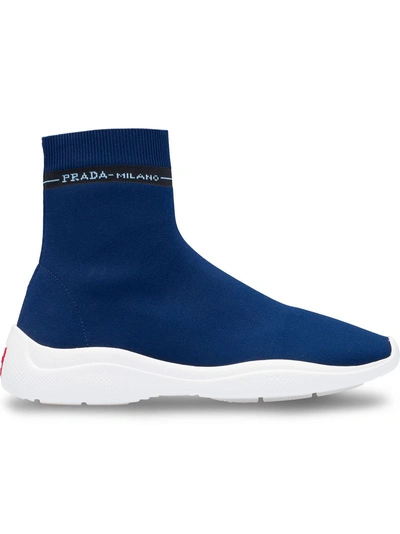 Shop Prada Sock Sneakers In Blue