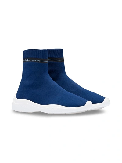 Shop Prada Sock Sneakers In Blue