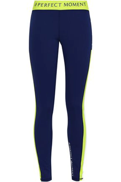 Shop Perfect Moment Woman Stripes Stars Neon-trimmed Printed Stretch Leggings Navy