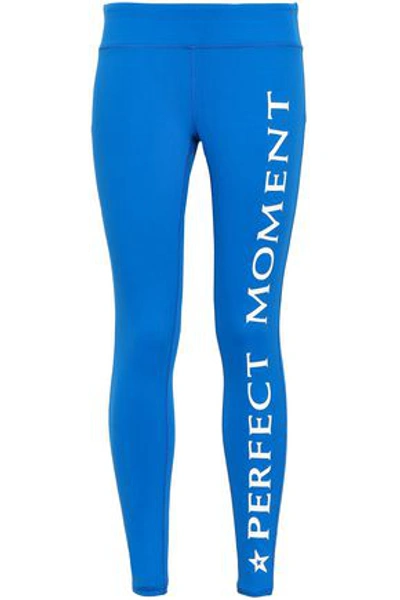 Shop Perfect Moment Woman Printed Stretch Leggings Cobalt Blue