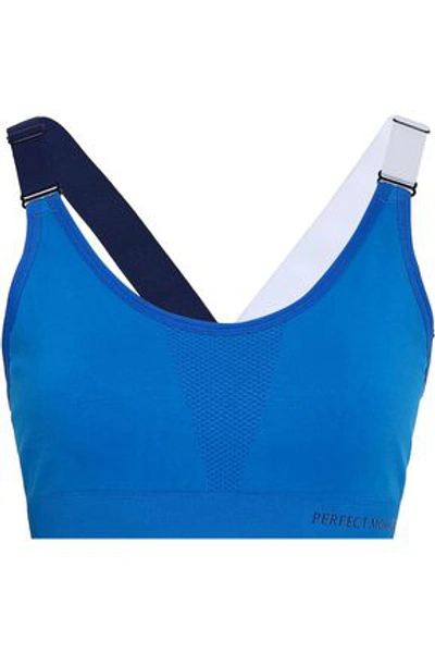 Shop Perfect Moment Color-block Stretch Sports Bra In Cobalt Blue