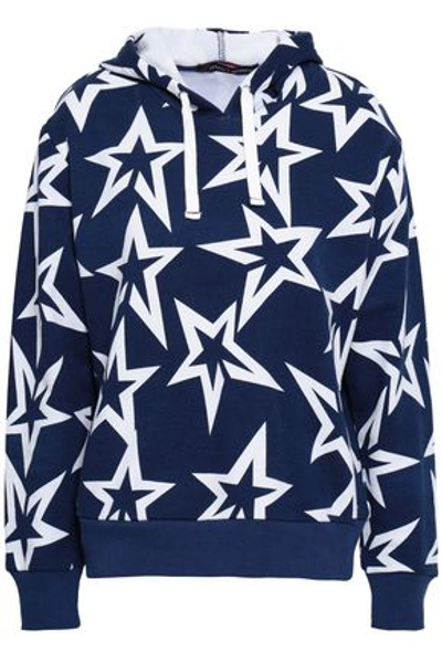 Shop Perfect Moment Woman Printed Cotton Hooded Sweatshirt Navy