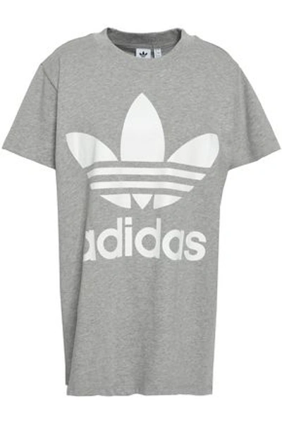 Shop Adidas Originals Woman Printed Cotton-jersey T-shirt Light Gray
