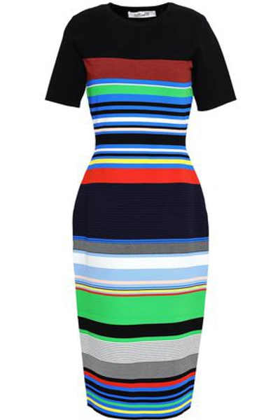 Shop Diane Von Furstenberg Striped Stretch-knit Dress In Black