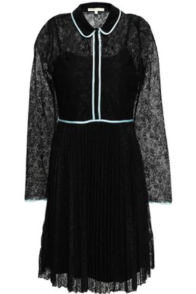 Shop Maje Woman Satin-trimmed Lace Mini Dress Black