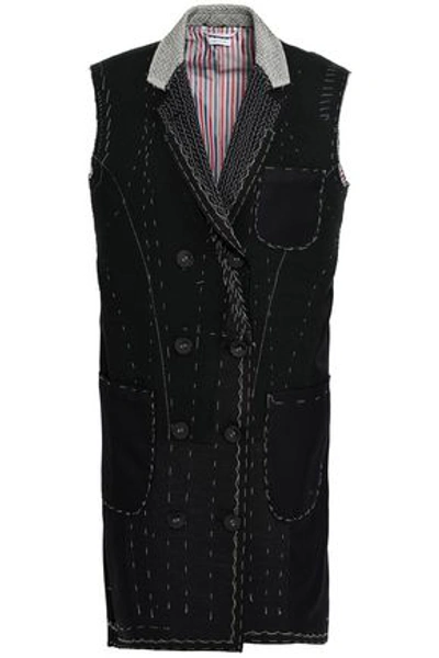 Shop Thom Browne Woman Double-breasted Wool-twill Gilet Black