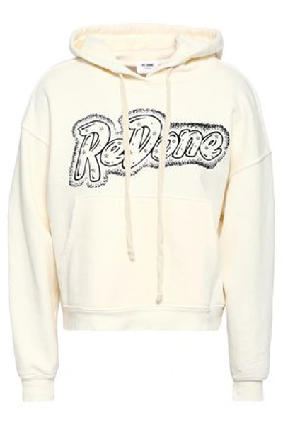 Shop Re/done By Levi's Re/done Woman Studded Printed French Cotton-terry Hooded Sweatshirt Ivory