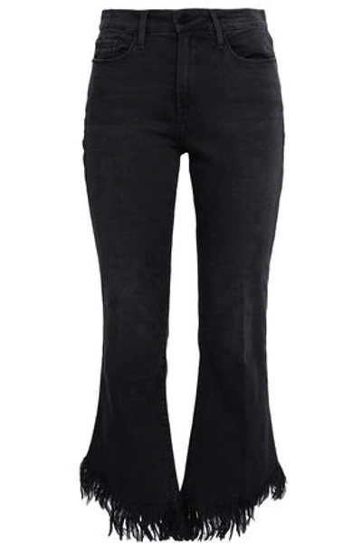 Shop Frame Woman Le Crop Frayed High-rise Kick-flare Jeans Black