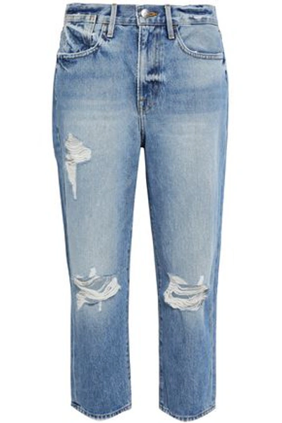 Shop Frame Woman Distressed Faded Boyfriend Jeans Mid Denim