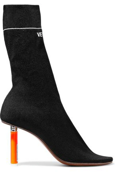 Shop Vetements Woman Printed Stretch-knit Sock Boots Black
