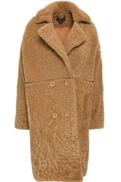 Shop Muubaa Double-breasted Shearling Coat In Camel