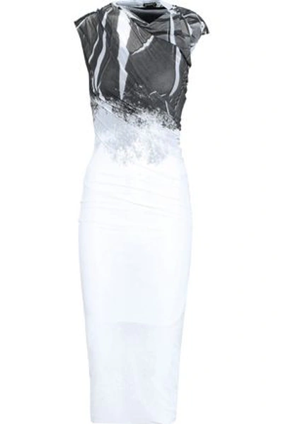 Shop Ann Demeulemeester Woman Printed Stretch-knit Midi Dress White