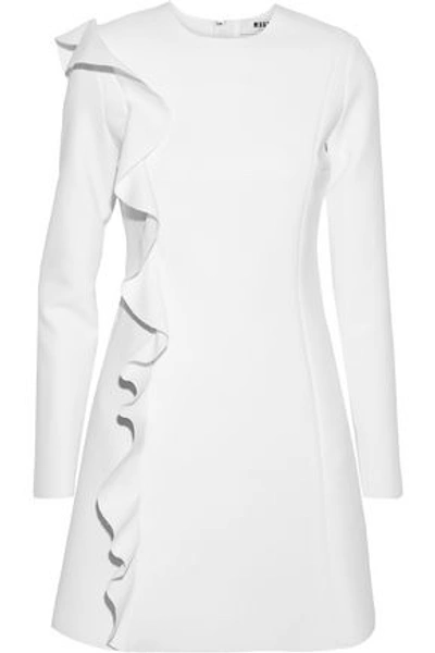 Shop Msgm Woman Ruffled Crepe Mini Dress White