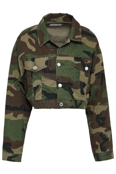 Shop Re/done Woman Cropped Printed Denim Jacket Army Green