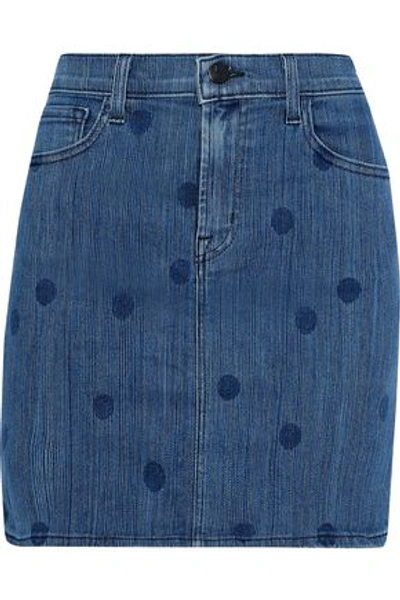 Shop J Brand Lyla Polka-dot Denim Mini Skirt In Mid Denim