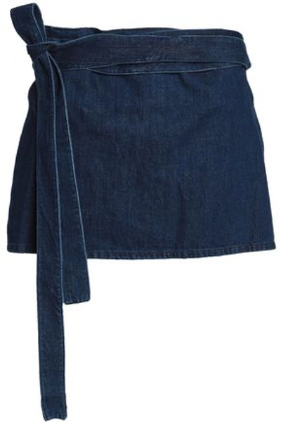 Shop Jw Anderson J.w.anderson Woman Leather-paneled Denim Mini Skirt Dark Denim