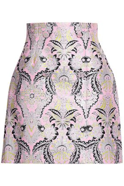 Shop Msgm Woman Metallic Jacquard Mini Skirt Baby Pink